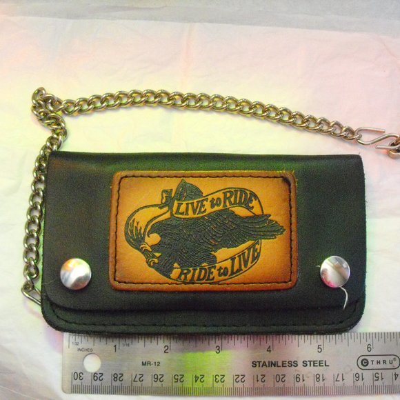 Unisex leather biker chain wallet